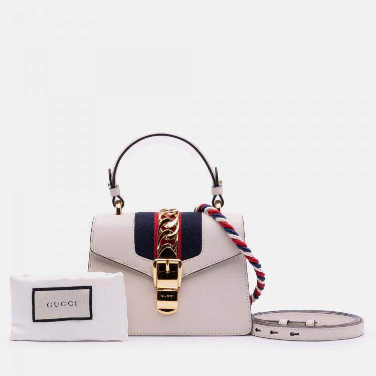 Pre Owned Gucci White Mini Calfskin Sylvie Satchel