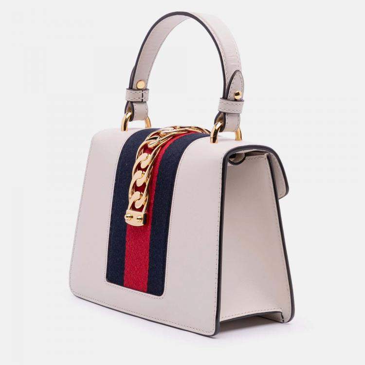 Pre Owned Gucci White Mini Calfskin Sylvie Satchel