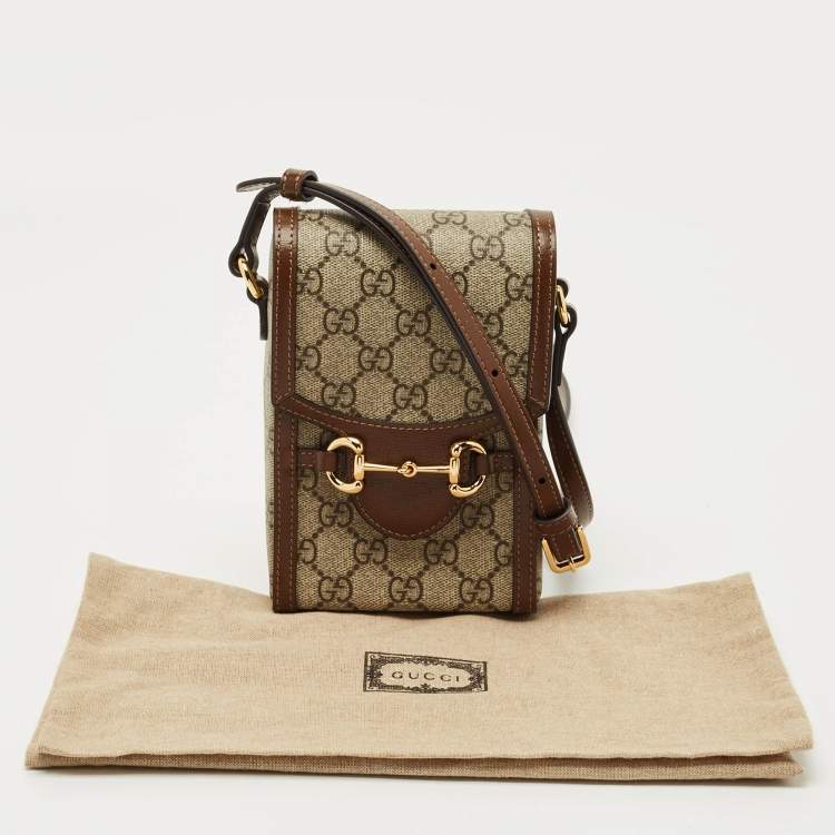 Pre Owned Gucci Brown/Beige GG Supreme Canvas Mini Horsebit 1955 Crossbody Bag