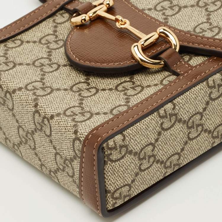 Pre Owned Gucci Brown/Beige GG Supreme Canvas Mini Horsebit 1955 Crossbody Bag