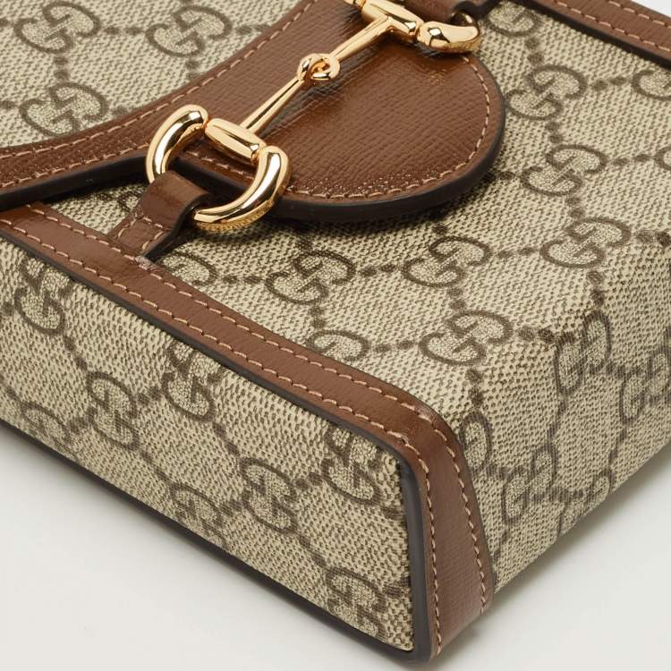 Pre Owned Gucci Brown/Beige GG Supreme Canvas Mini Horsebit 1955 Crossbody Bag