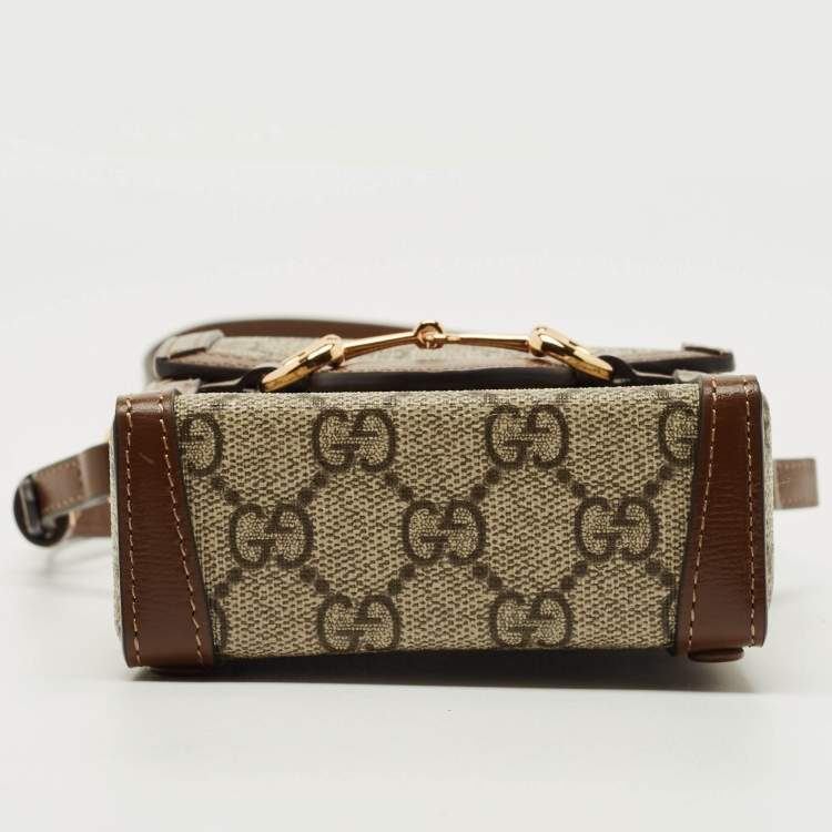 Pre Owned Gucci Brown/Beige GG Supreme Canvas Mini Horsebit 1955 Crossbody Bag