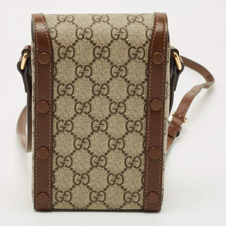 Pre Owned Gucci Brown/Beige GG Supreme Canvas Mini Horsebit 1955 Crossbody Bag