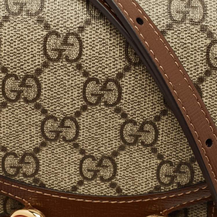 Pre Owned Gucci Brown/Beige GG Supreme Canvas Mini Horsebit 1955 Crossbody Bag
