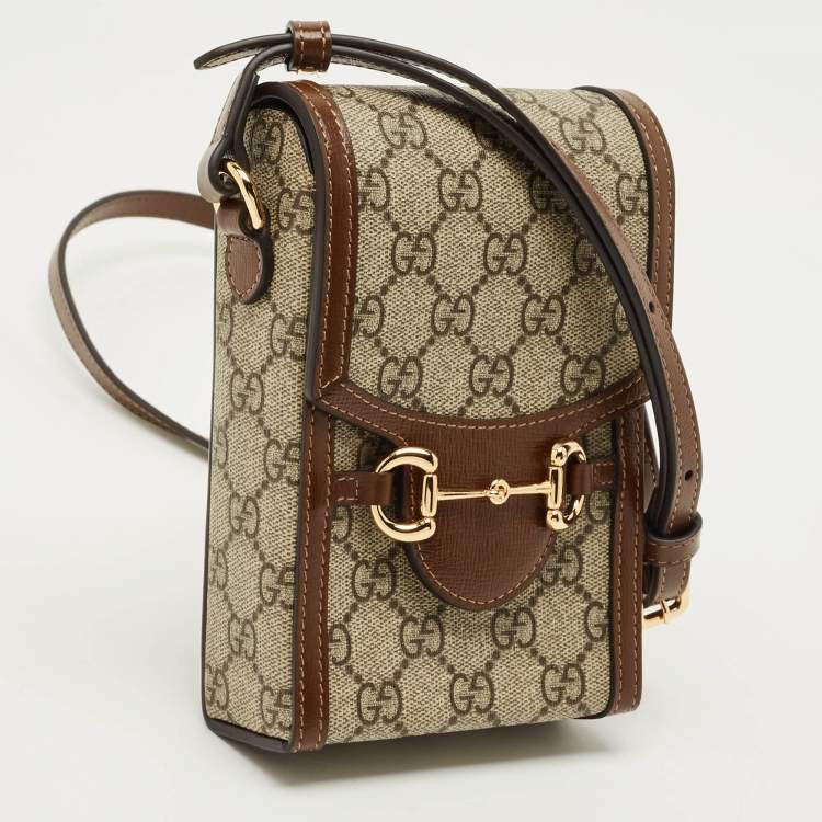 Pre Owned Gucci Brown/Beige GG Supreme Canvas Mini Horsebit 1955 Crossbody Bag