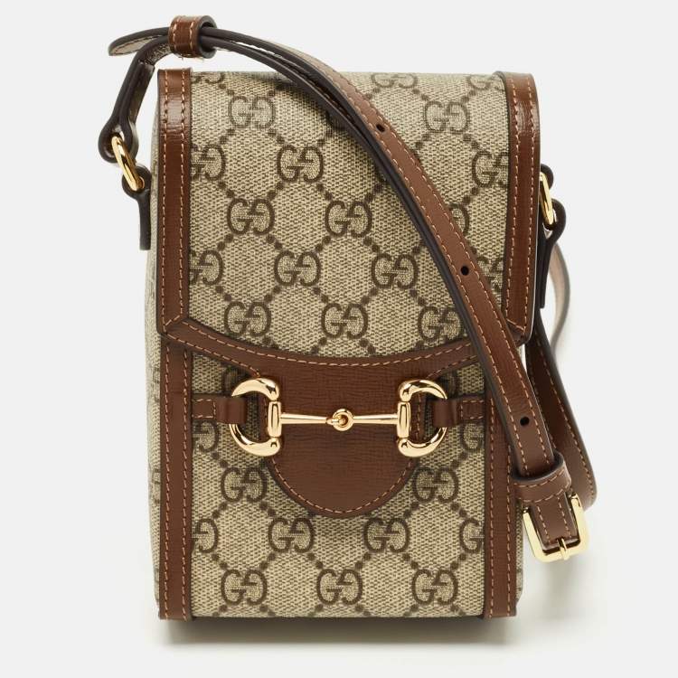 Pre Owned Gucci Brown/Beige GG Supreme Canvas Mini Horsebit 1955 Crossbody Bag
