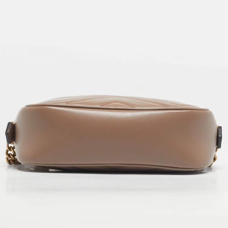 Pre Owned Gucci Dusty Pink Matelassé Leather GG Marmont Mini Camera Bag
