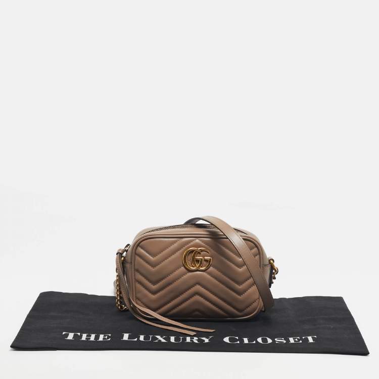 Pre Owned Gucci Dusty Pink Matelassé Leather GG Marmont Mini Camera Bag