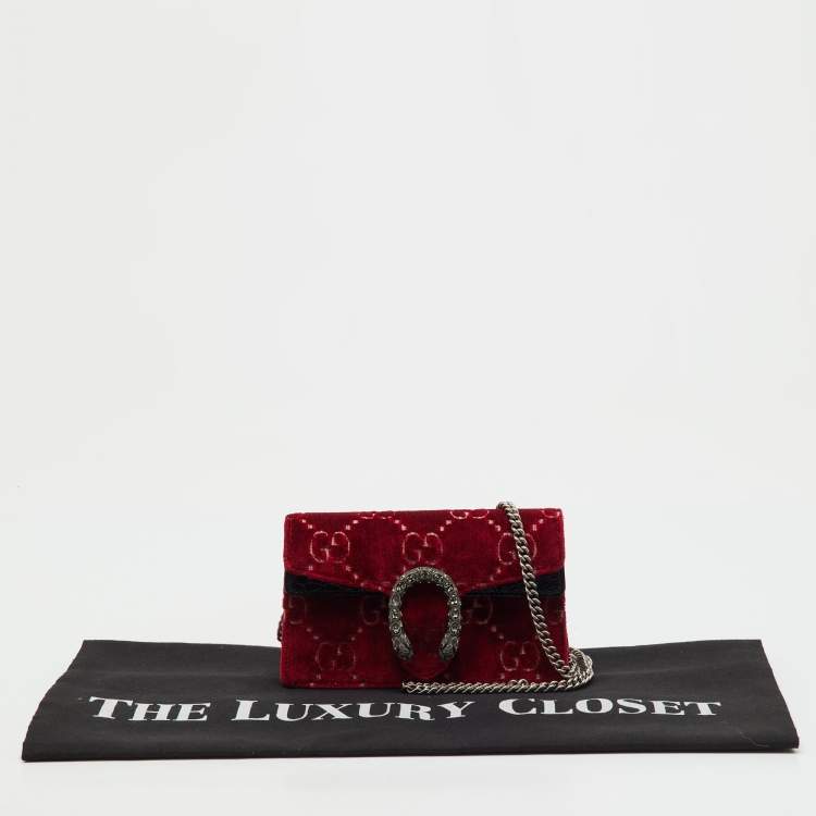 Pre Owned Gucci Red/Black GG Velvet and Patent Leather Super Mini Dionysus Crossbody Bag