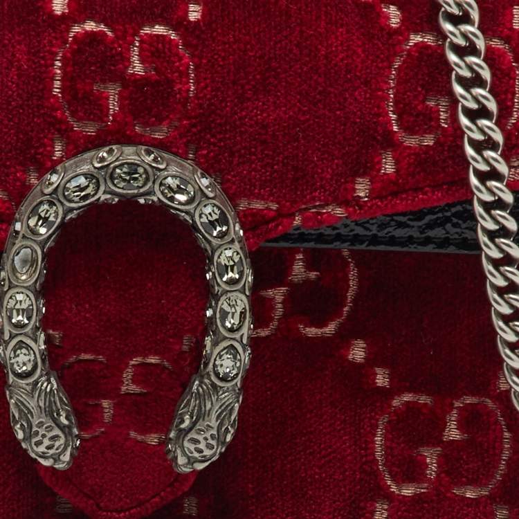 Pre Owned Gucci Red/Black GG Velvet and Patent Leather Super Mini Dionysus Crossbody Bag