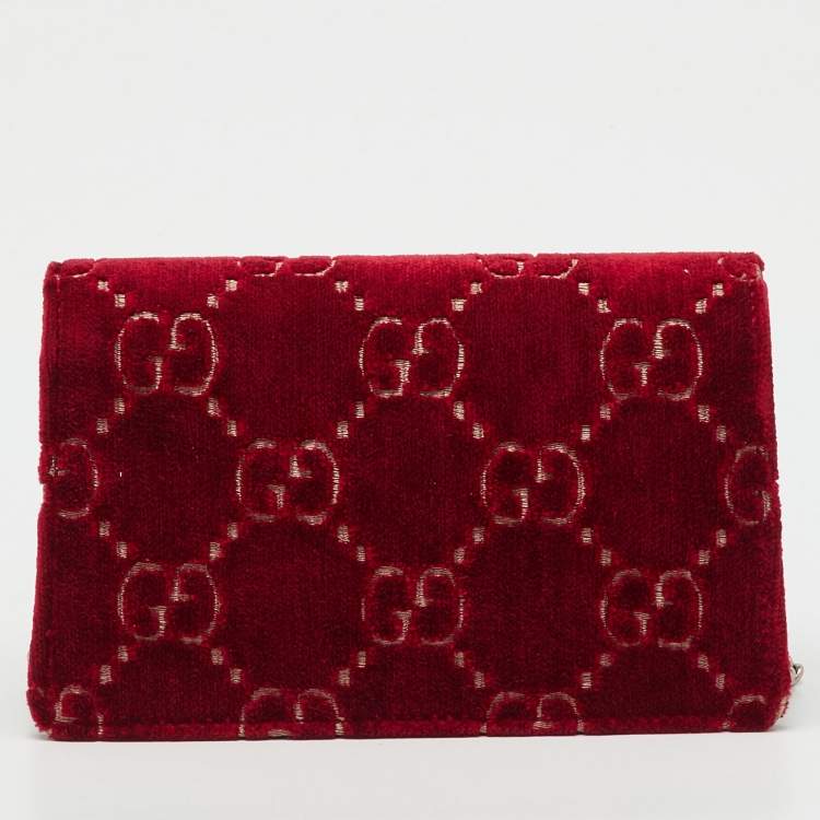 Pre Owned Gucci Red/Black GG Velvet and Patent Leather Super Mini Dionysus Crossbody Bag