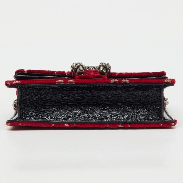 Pre Owned Gucci Red/Black GG Velvet and Patent Leather Super Mini Dionysus Crossbody Bag