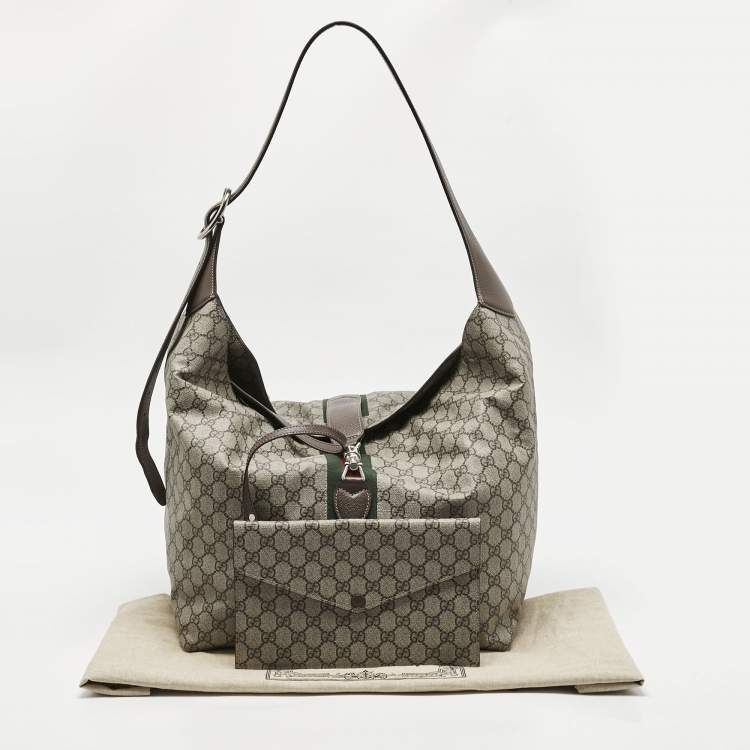 Pre Owned Gucci Beige/Ebony GG Supreme Canvas and  Leather Medium Jackie 1961 Shoulder Bag