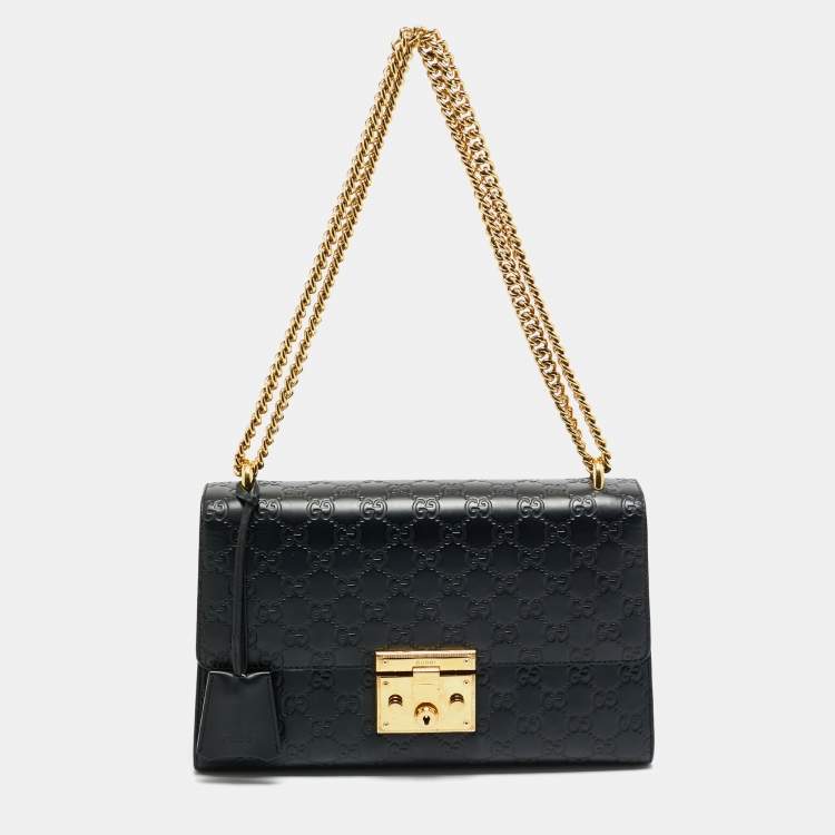 Pre Owned Gucci Black Guccissima Leather Medium Padlock Shoulder Bag