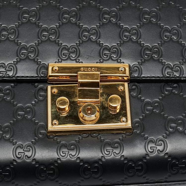 Pre Owned Gucci Black Guccissima Leather Medium Padlock Shoulder Bag