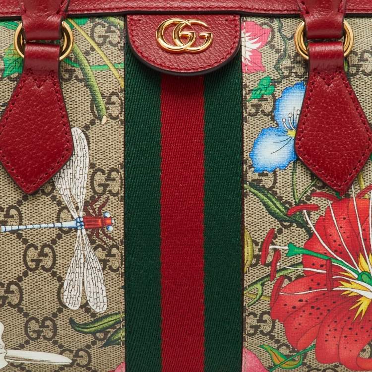 Pre Owned Gucci Multicolor GG Supreme Canvas and Leather Flora Web Medium Ophidia Boston Bag