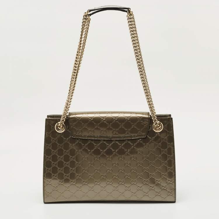 Pre Owned Gucci Metallic Guccissima Patent Leather Large Emily Chain Shoulder Bag