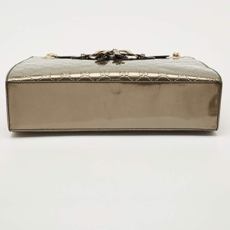 Pre Owned Gucci Metallic Guccissima Patent Leather Large Emily Chain Shoulder Bag