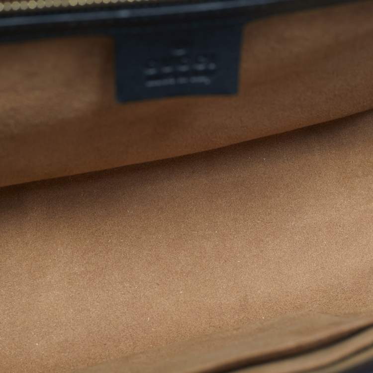 Pre Owned Gucci Black/Beige GG Supreme Canvas and Leather Medium Padlock Shoulder Bag