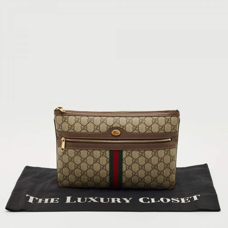 Pre Owned Gucci Brown/Beige GG Supreme Canvas Ophidia Pouch