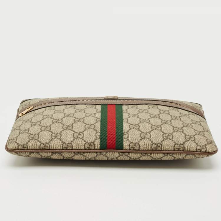 Pre Owned Gucci Brown/Beige GG Supreme Canvas Ophidia Pouch