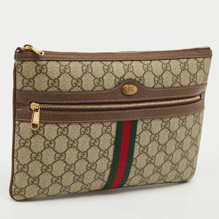 Pre Owned Gucci Brown/Beige GG Supreme Canvas Ophidia Pouch