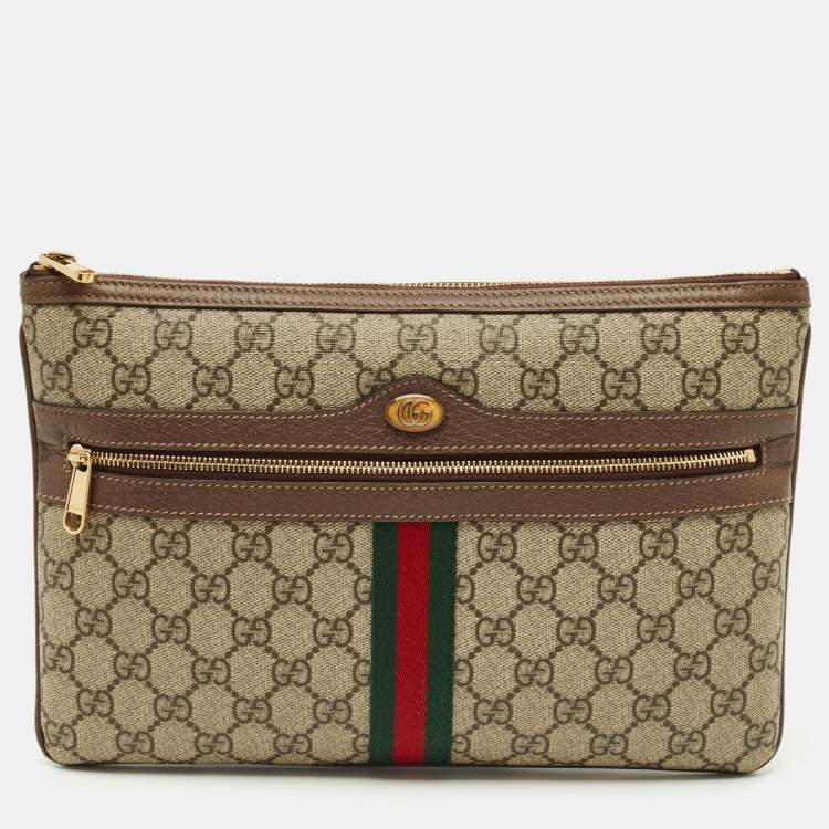 Pre Owned Gucci Brown/Beige GG Supreme Canvas Ophidia Pouch