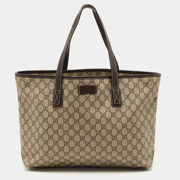 Pre Owned Gucci Brown/Beige GG Supreme Canvas Zip Shopper Tote