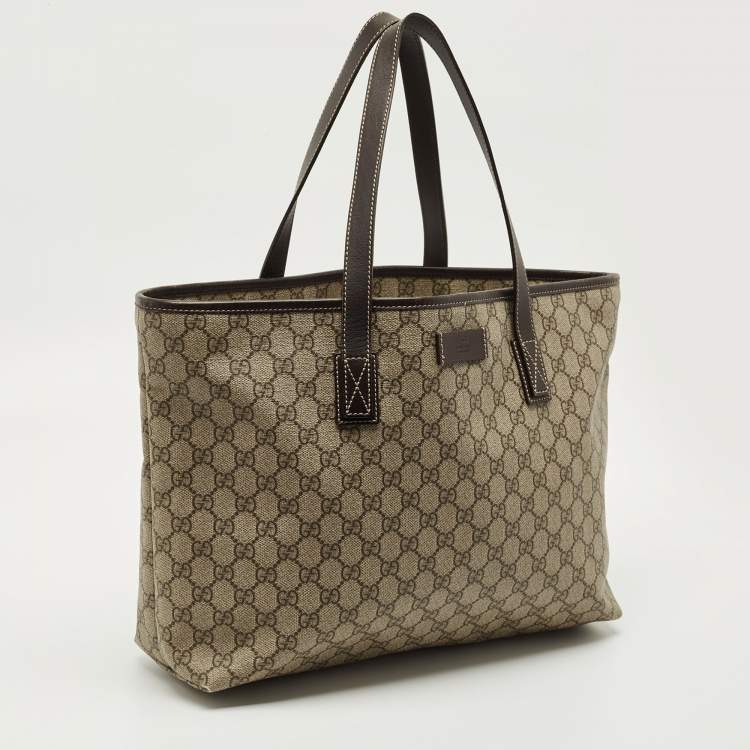Pre Owned Gucci Brown/Beige GG Supreme Canvas Zip Shopper Tote