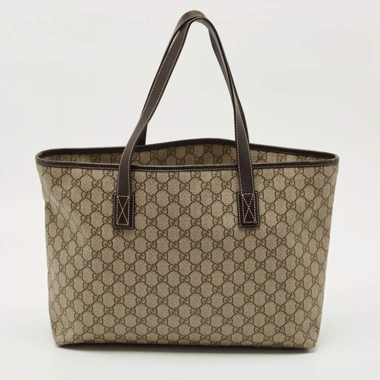 Pre Owned Gucci Brown/Beige GG Supreme Canvas Zip Shopper Tote