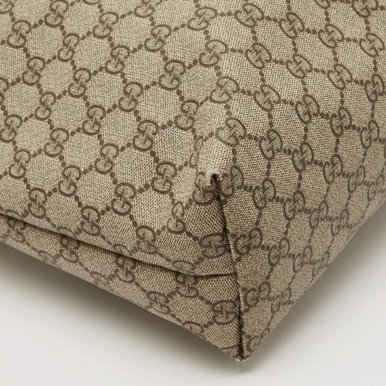 Pre Owned Gucci Brown/Beige GG Supreme Canvas Zip Shopper Tote