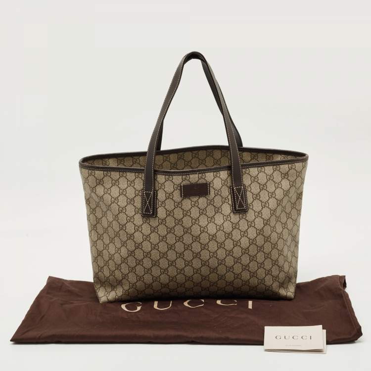 Pre Owned Gucci Brown/Beige GG Supreme Canvas Zip Shopper Tote