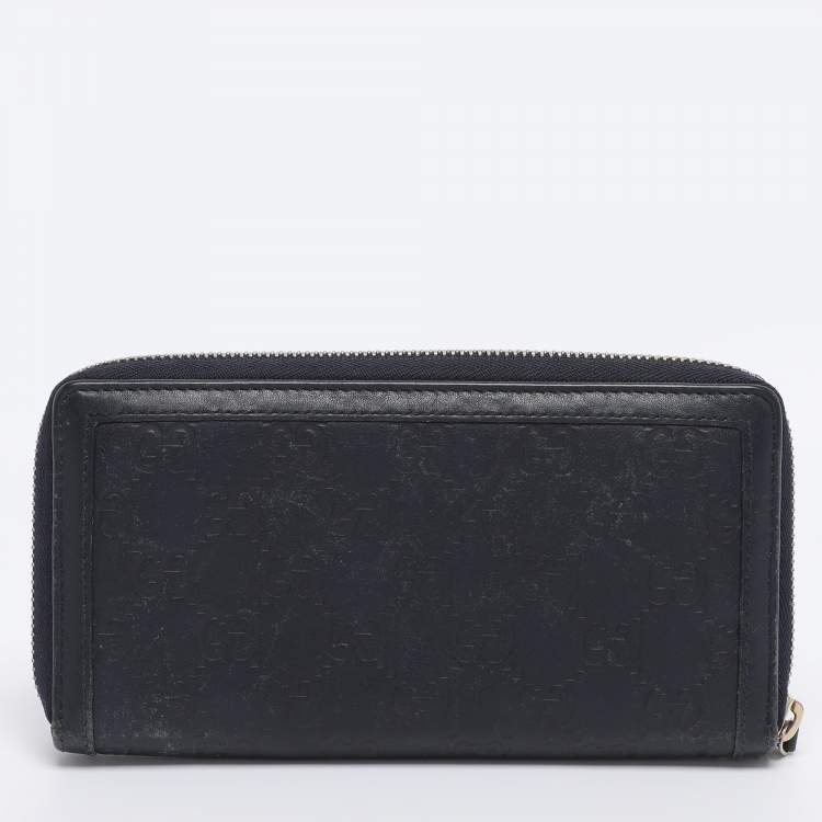 Pre Owned Gucci Navy Blue Guccissima Leather Sukey Zip Around Wallet