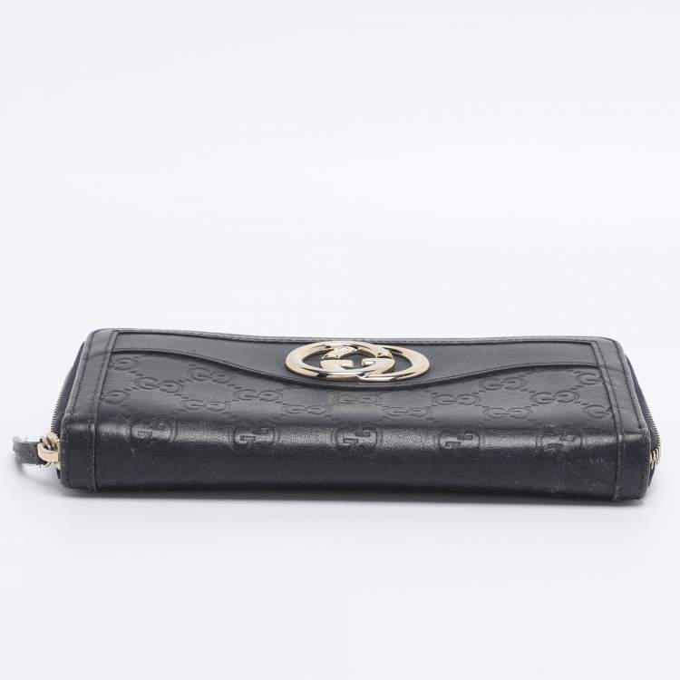 Pre Owned Gucci Navy Blue Guccissima Leather Sukey Zip Around Wallet