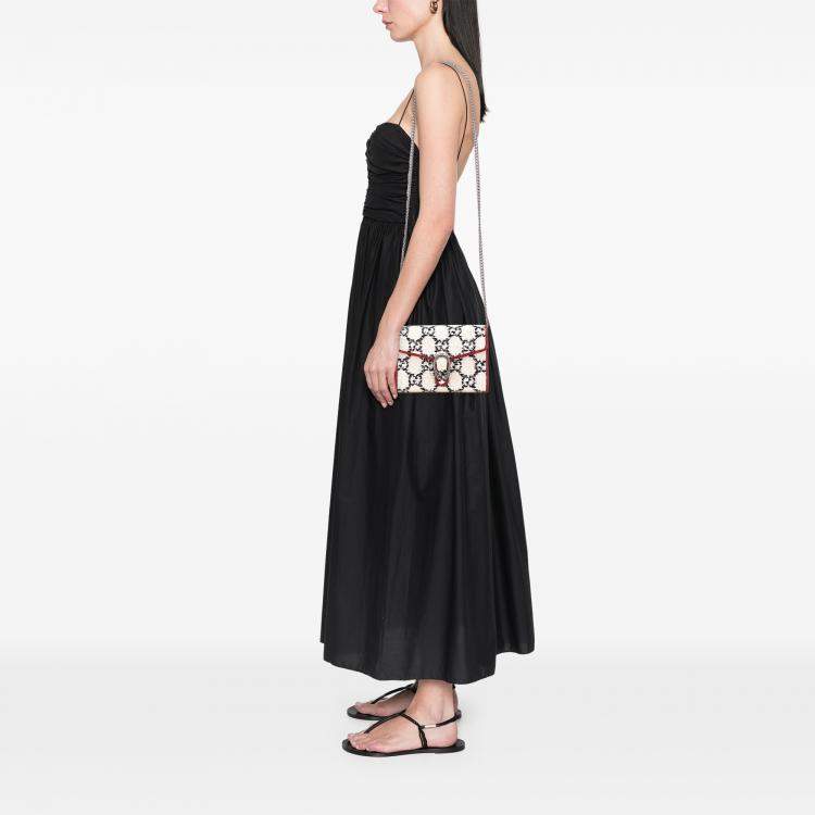 Pre Owned Gucci Red/White GG Tweed Dionysus Wallet on Chain