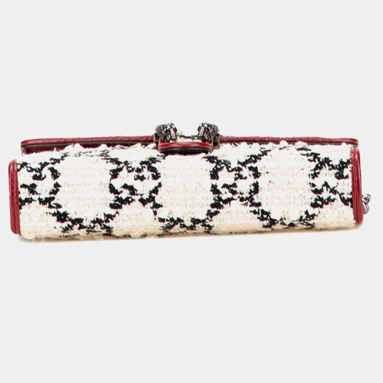 Pre Owned Gucci Red/White GG Tweed Dionysus Wallet on Chain