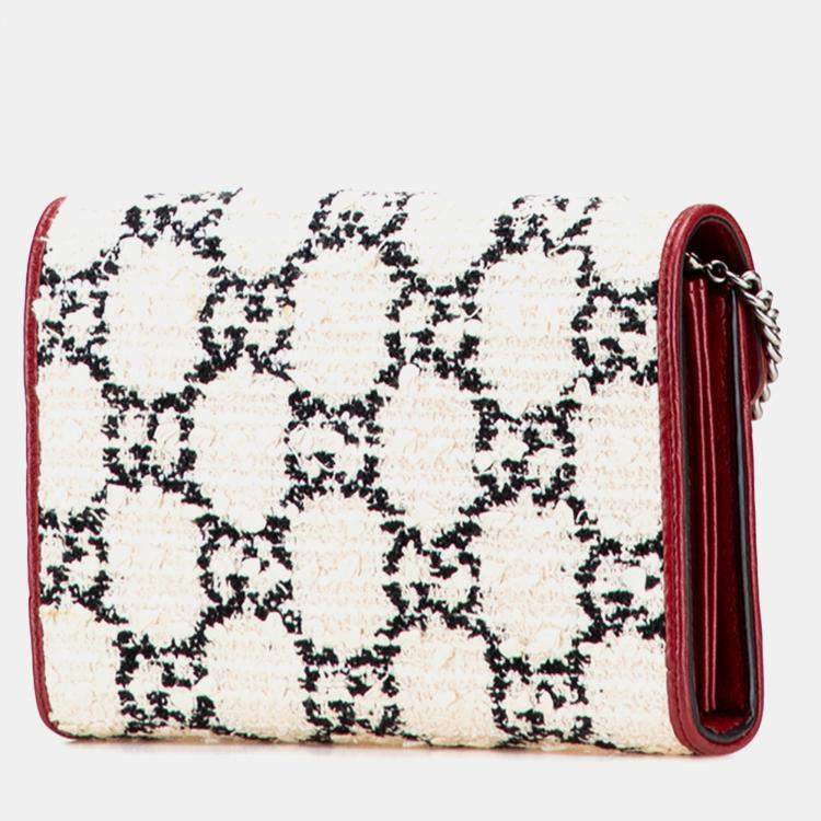 Pre Owned Gucci Red/White GG Tweed Dionysus Wallet on Chain