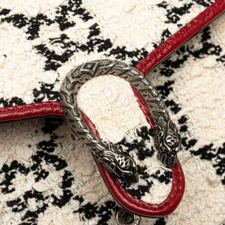 Pre Owned Gucci Red/White GG Tweed Dionysus Wallet on Chain