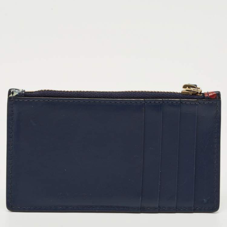 Pre Owned Gucci Navy Blue Leather Ghost Coin Zip Card Holder
