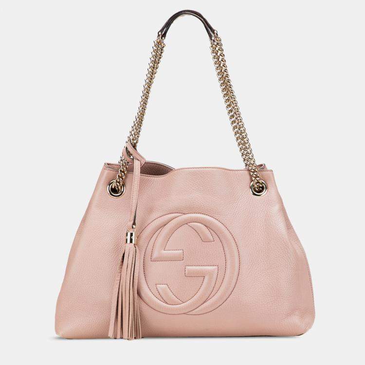 Pre Owned Gucci Pink Medium Leather Soho Chain Tote