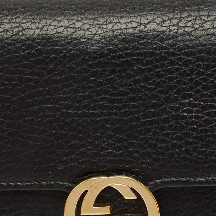 Pre Owned Gucci Black Leather Interlocking G Dollar Chain Wallet