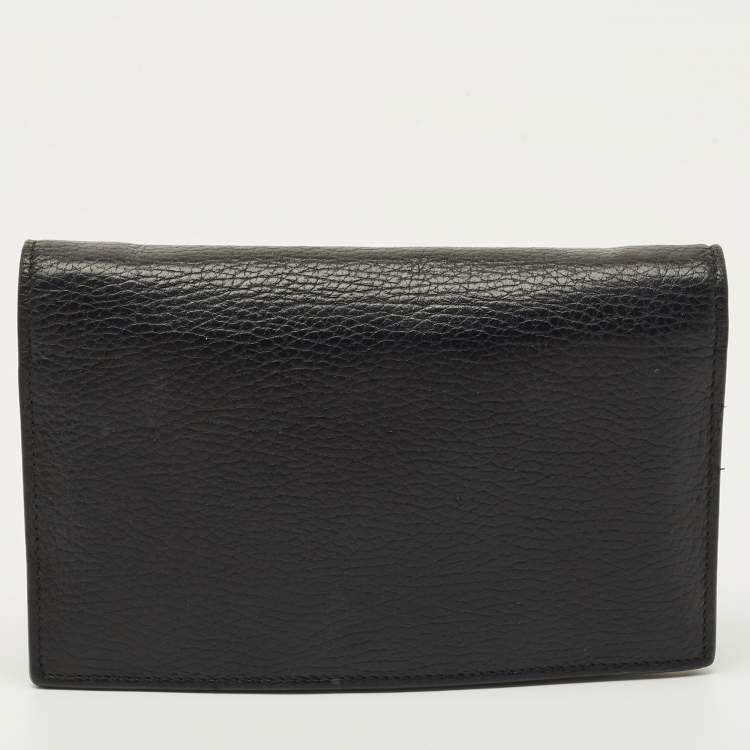 Pre Owned Gucci Black Leather Interlocking G Dollar Chain Wallet
