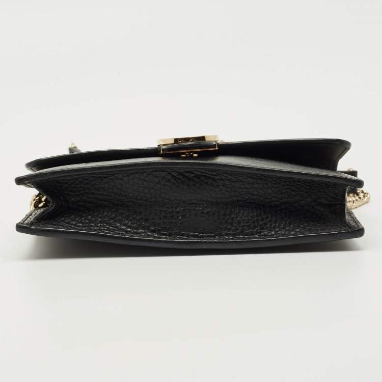 Pre Owned Gucci Black Leather Interlocking G Dollar Chain Wallet