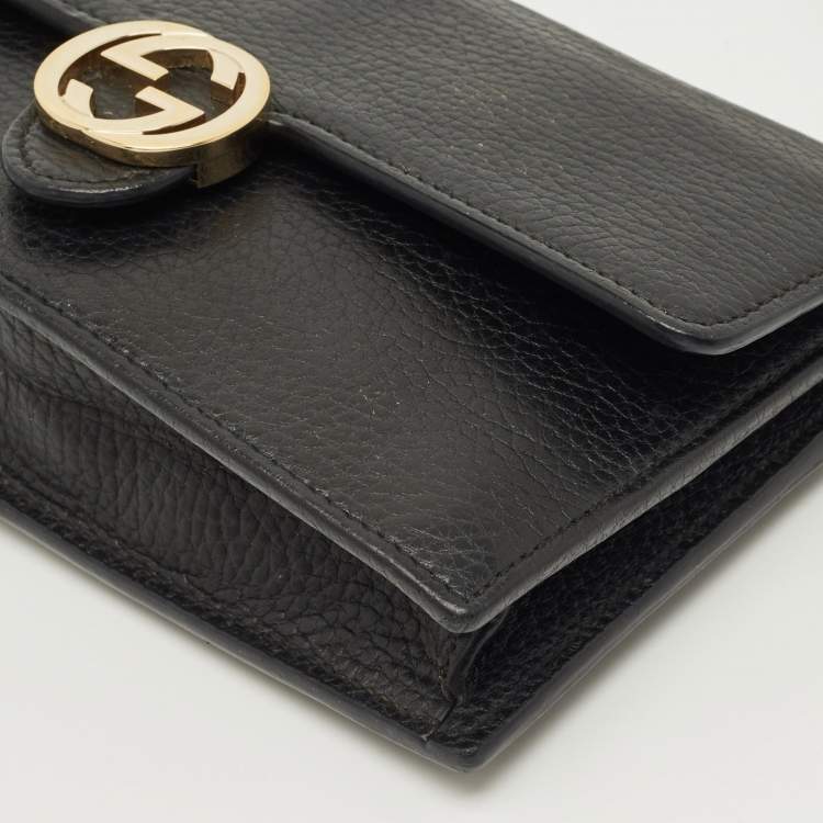 Pre Owned Gucci Black Leather Interlocking G Dollar Chain Wallet