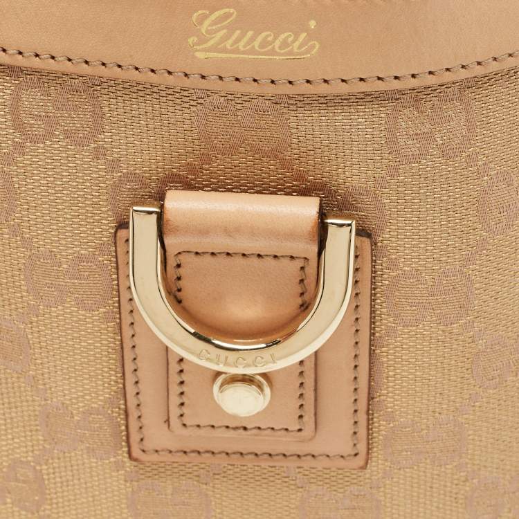 Pre Owned Gucci Beige/Gold GG Fabric and Leather Abbey D-Ring Tote