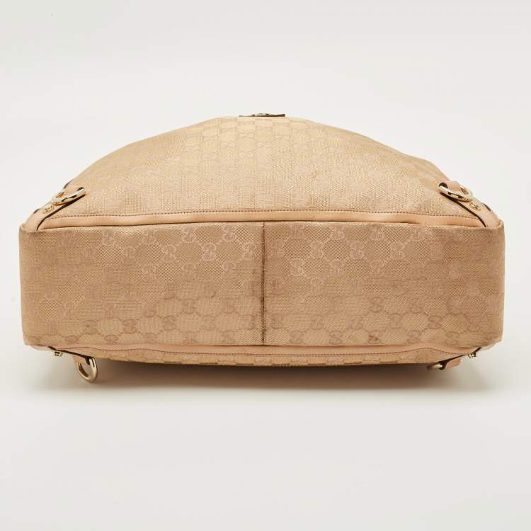 Pre Owned Gucci Beige/Gold GG Fabric and Leather Abbey D-Ring Tote