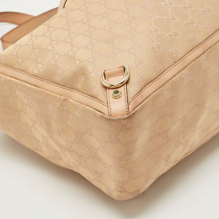 Pre Owned Gucci Beige/Gold GG Fabric and Leather Abbey D-Ring Tote