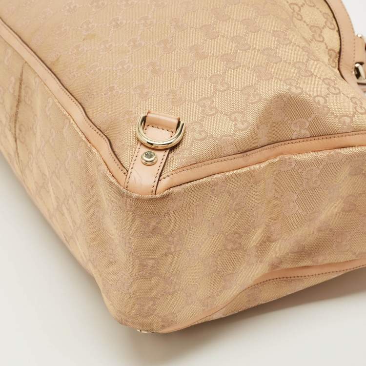 Pre Owned Gucci Beige/Gold GG Fabric and Leather Abbey D-Ring Tote