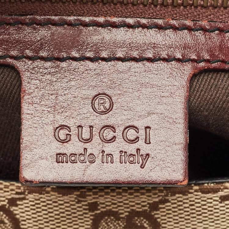 Pre Owned Gucci Burgundy/Beige GG Canvas and Leather Horsebit Chain Shoulder Bag