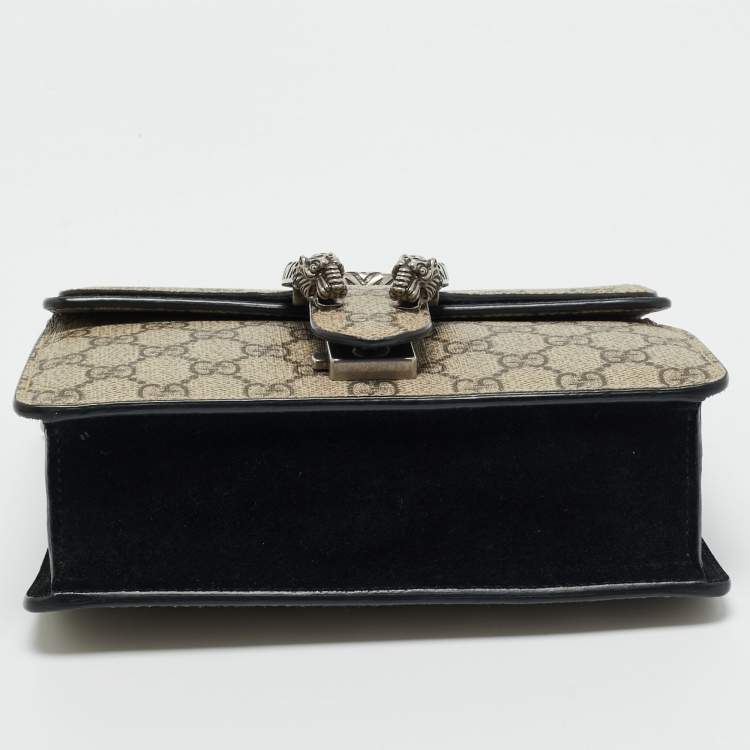 Pre Owned Gucci Beige/Black GG Supreme Canvas and Suede Small Dionysus Shoulder Bag